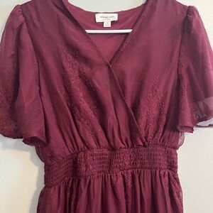 Orange Creek | 'Daphne' Surplice Embroidered Chiffon Midi Dress in Plum